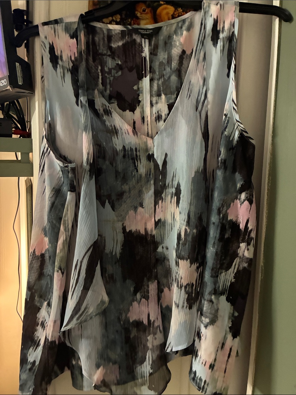 Sleeveless Watercolor Print Blouse in Pastel Blue & Pink